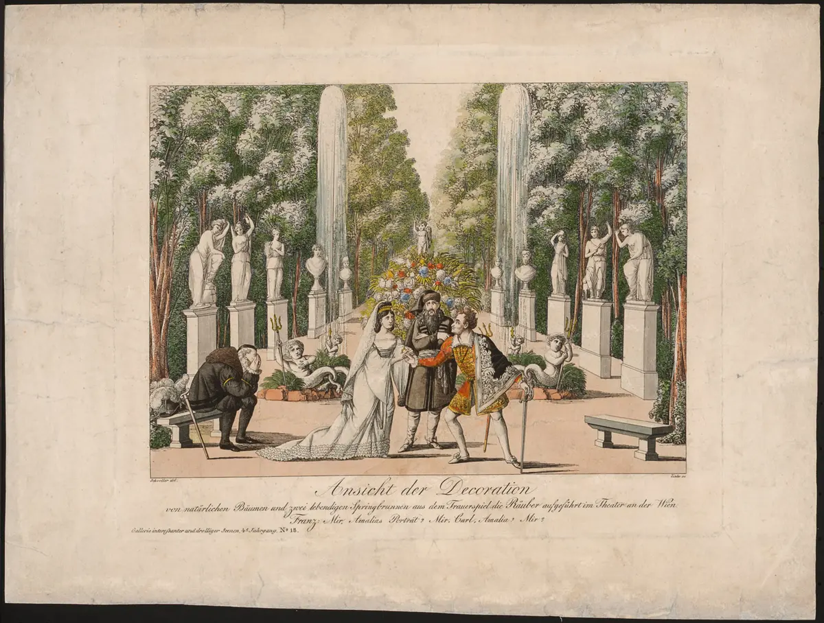 Die Räuber, Titel der Serie: Gallerie interessanter und drolliger Scenen, Name der Zeitschrift: Wiener Theaterzeitung