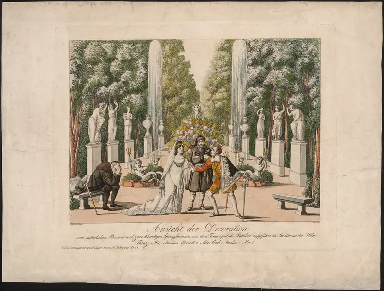 Die Räuber, Titel der Serie: Gallerie interessanter und drolliger Scenen, Name der Zeitschrift: Wiener Theaterzeitung
