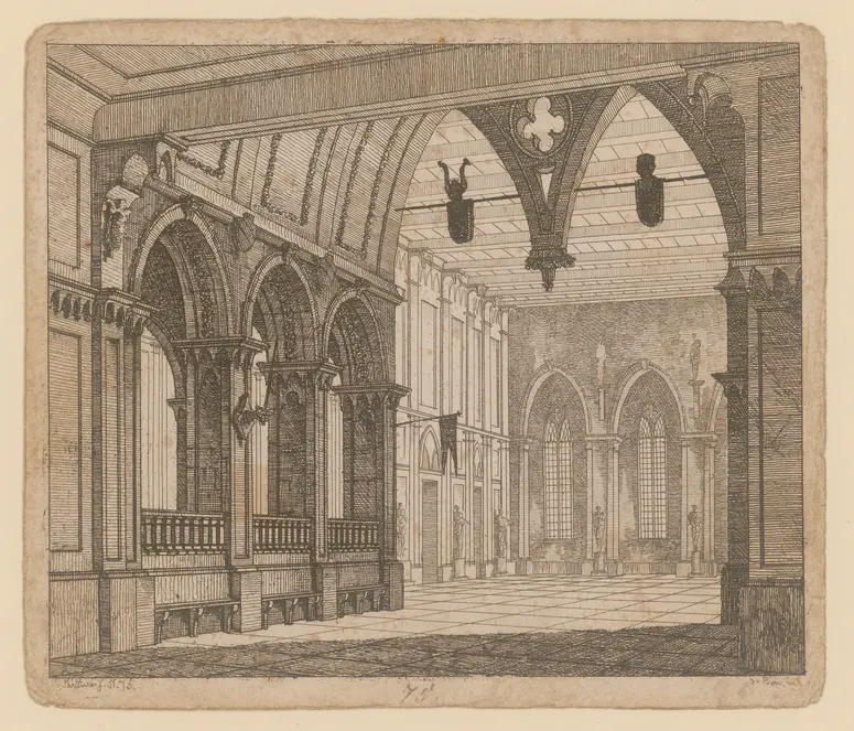 Sargines, Titel der Serie: Theaterdecorationen nach den Original Skitzen des k.k. Hof Theater Mahlers Anton de Pian, gestochen und verlegt von Norbert Bittner.