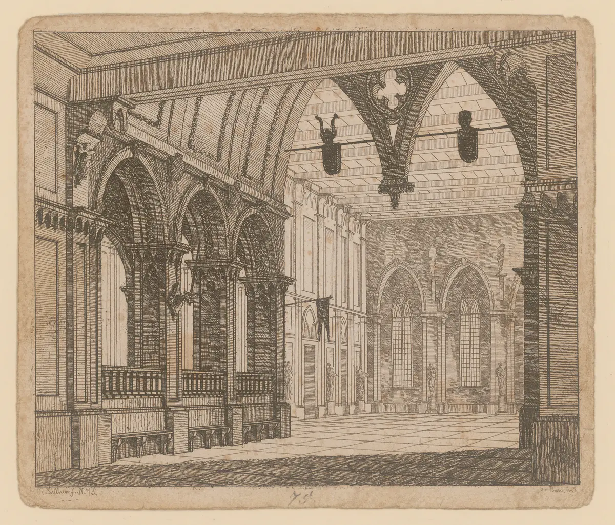 Sargines, Titel der Serie: Theaterdecorationen nach den Original Skitzen des k.k. Hof Theater Mahlers Anton de Pian, gestochen und verlegt von Norbert Bittner.