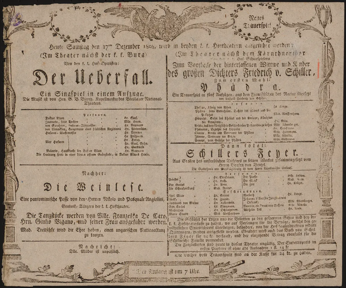 Phädra, Schillers Feyer, Der Überfall, Die Weinlese
