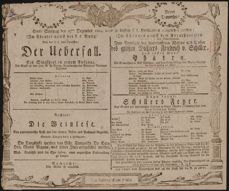 Phädra, Schillers Feyer, Der Überfall, Die Weinlese