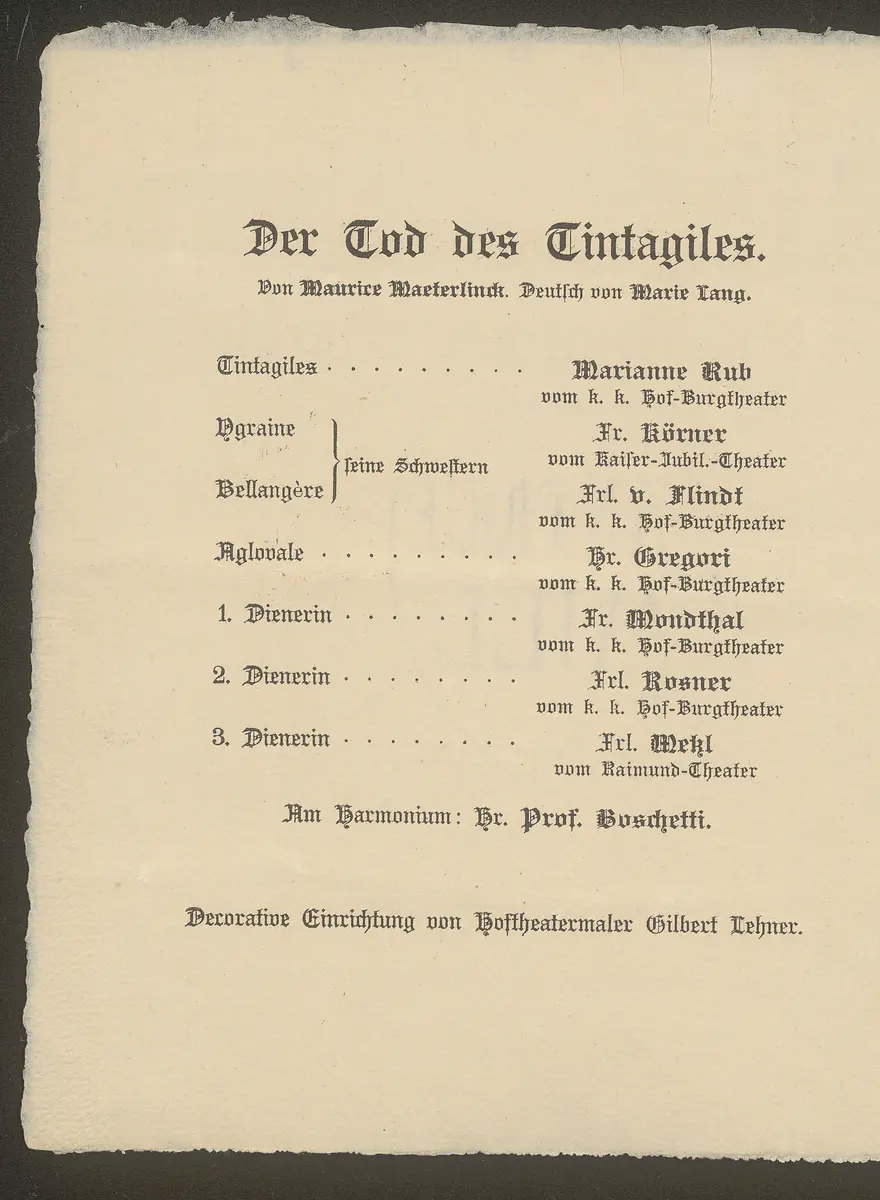 Der Tod des Tintagiles, Der Todte Mann, Der Roßdieb zu Fünsing mit den tollen, diebischen Bauern