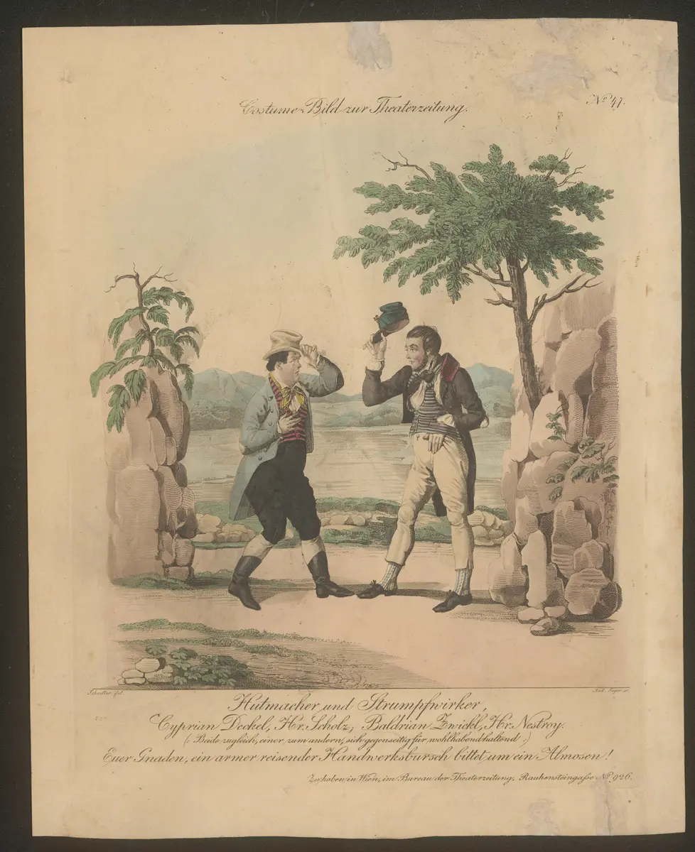 Hutmacher und Strumpfwirker, Titel der Serie: Costume-Bild, Name der Zeitschrift: Wiener Theaterzeitung