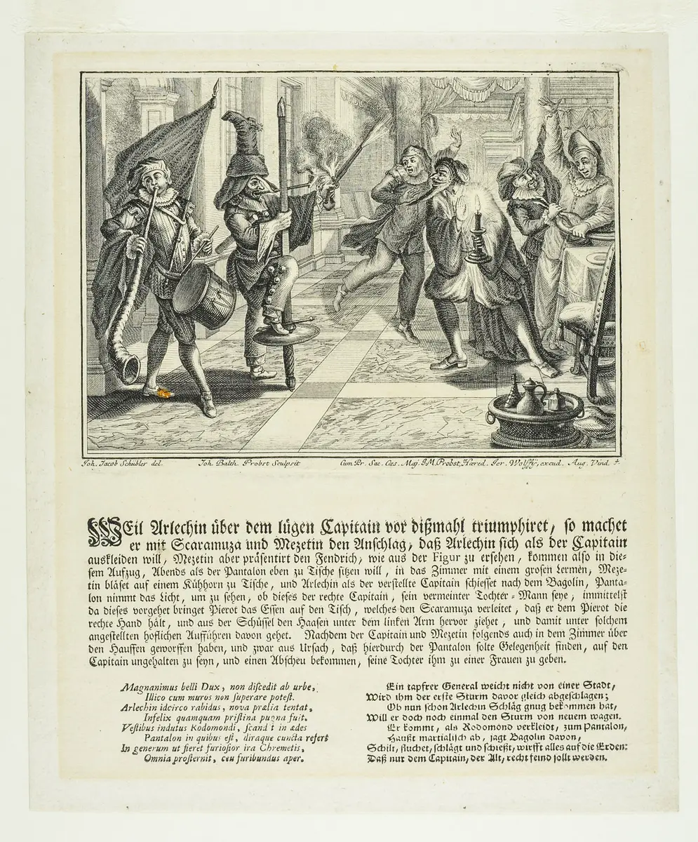 Weil Arlechin über dem lügen Capitain vor dißmahl triumphiret, [...], Suchtitel: Commedia dell'arte