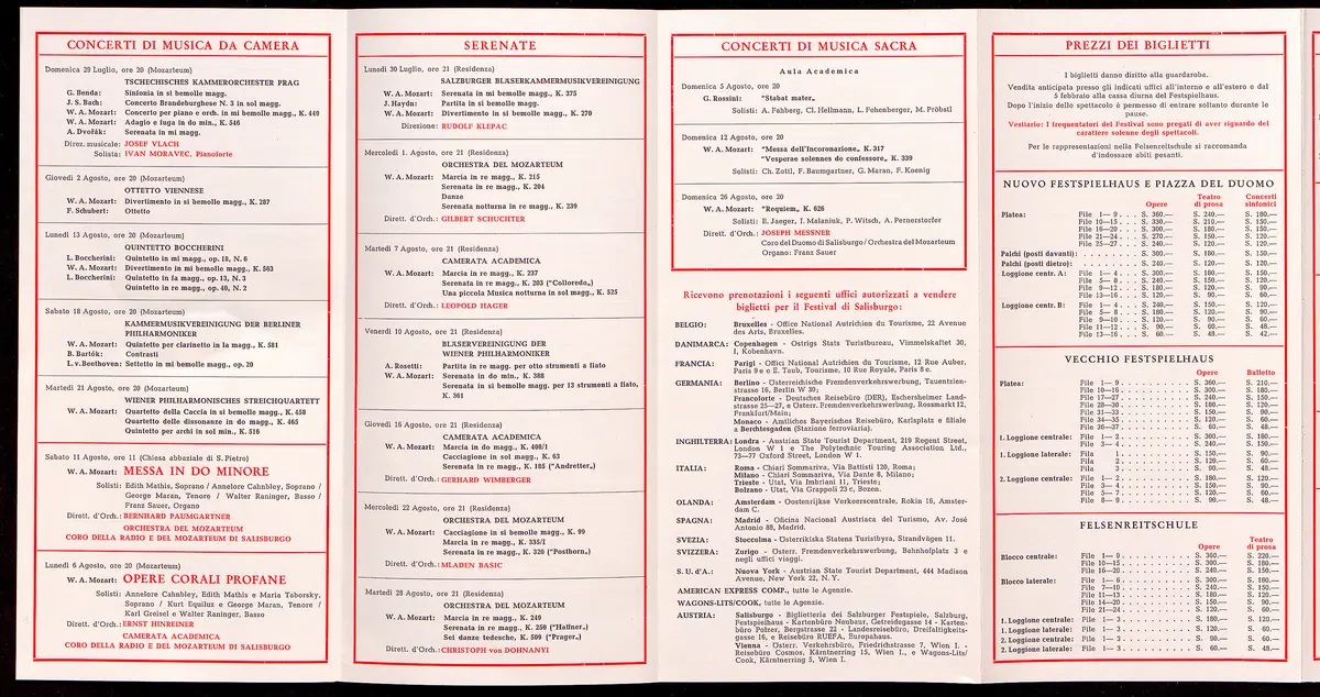 Salzburger Festspiele 1962, Titel in Vorlageform: Salzburgo Festival musicale 1962, Verweis auf Stücktitel: Iphigenie in Aulis, Verweis auf Stücktitel: Cosi fan tutte, Verweis auf Stücktitel: Die Entführung aus dem Serail, Verweis auf Stücktitel: Figaros Hochzeit, Verweis auf Stücktitel: Idomeneo, Verweis auf Stücktitel: Der Troubadour, Verweis auf Stücktitel: Jedermann, Verweis auf Stücktitel: Faust, Verweis auf Stücktitel: Lumpazivagabundus, Verweis auf Stücktitel: Der Bauer als Millionär