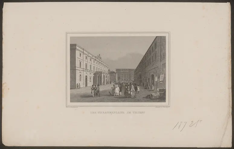 Triest, Teatro Grande, Alternativtitel: Triest, Teatro Communale, Alternativtitel: Triest, Teatro Giuseppe Verdi, Titel in Vorlageform: Der Theaterplatz in Triest