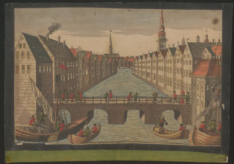 Hamburg (allgemein), Speicherstadt, Titel in Vorlageform: Prospect gegen St. Nicolai Kirche zu Hamburg