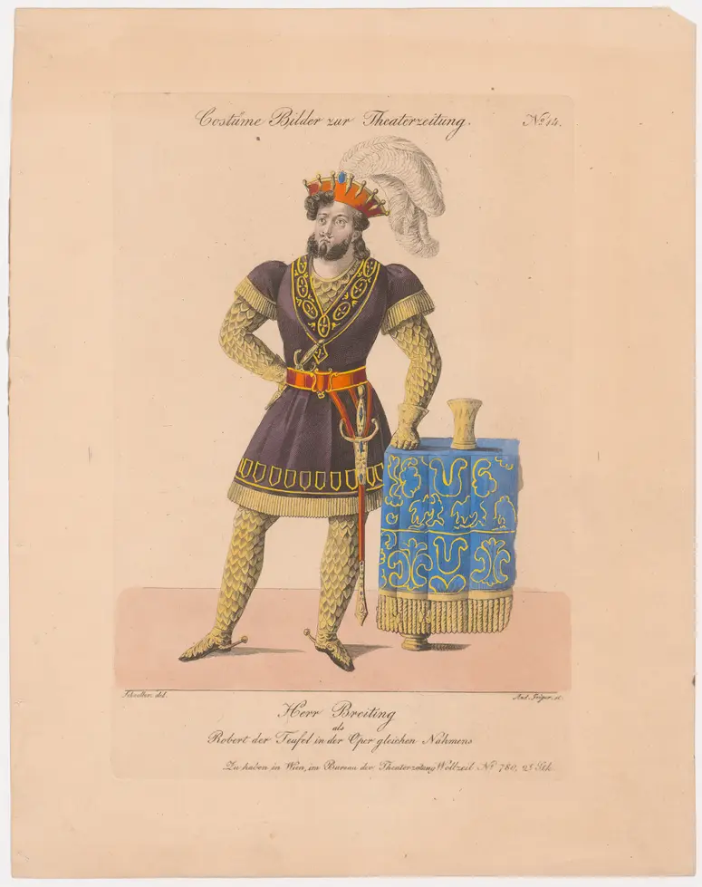 Hermann Breiting, Titel der Serie: Costume-Bild, Name der Zeitschrift: Wiener Theaterzeitung, Verweis auf Stücktitel: Robert der Teufel