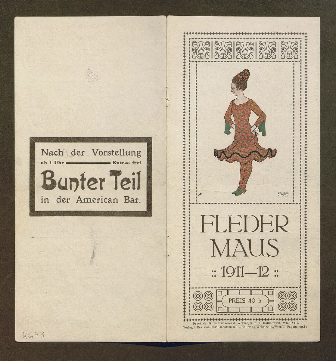 Kabarett Fledermaus, Titel in Vorlageform: Fledermaus 1911-12, Verweis auf Stücktitel: Das Viereck, Verweis auf Stücktitel: Das Wartehäuschen