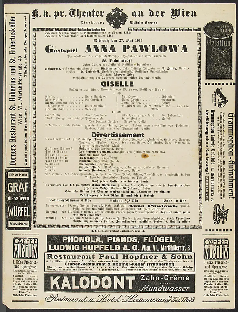 Gastspiel Anna Pawlowa, Giselle, Divertissement, Der sterbende Schwan