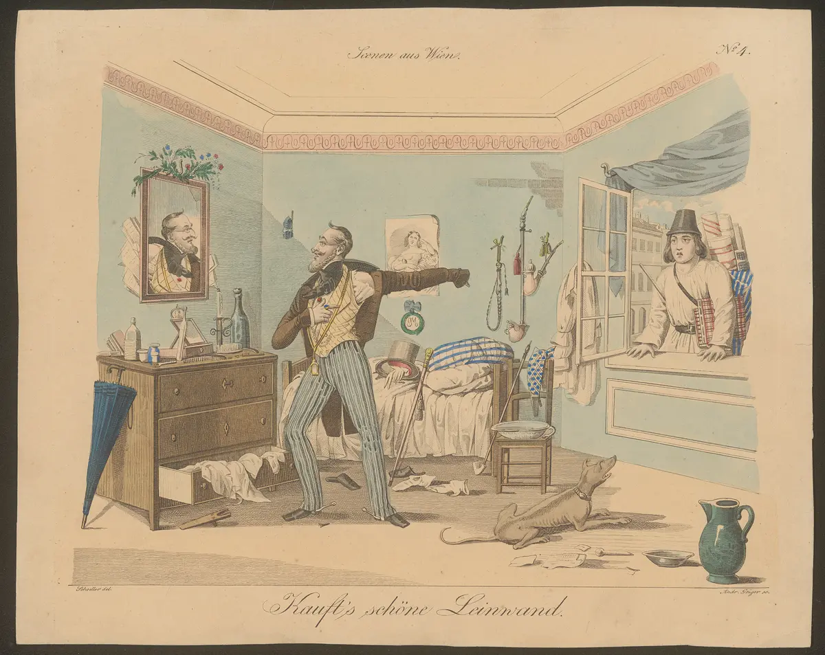 Kauft's schöne Leinwand., Titel der Serie: Wiener Scene, Name der Zeitschrift: Wiener Theaterzeitung