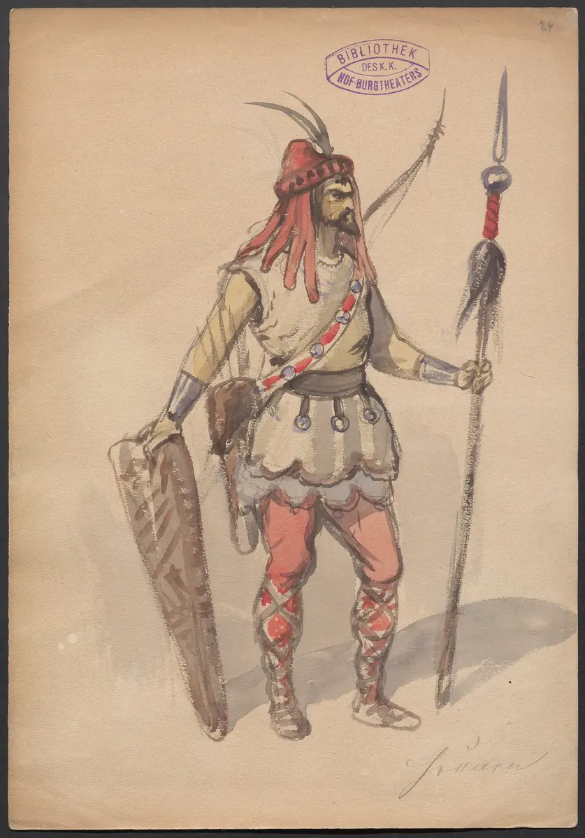 Kriemhilds Tod, Weiterer Titel: Die Nibelungen, Titel der Serie: Figurinen des k.k. Hof-Burgtheaters
