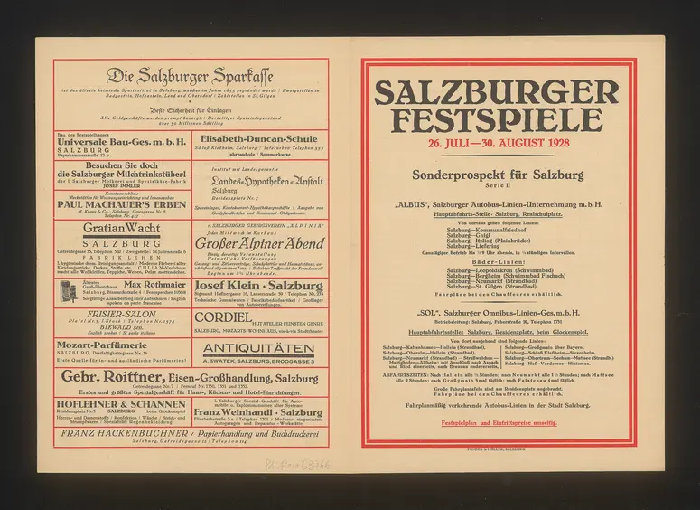 Salzburger Festspiele 1928, Verweis auf Stücktitel: Fidelio, Verweis auf Stücktitel: Die Zauberflöte, Verweis auf Stücktitel: Cosi fan tutte, Verweis auf Stücktitel: Die Räuber, Verweis auf Stücktitel: Iphigenie auf Tauris, Verweis auf Stücktitel: Jedermann, Verweis auf Stücktitel: Das Perchtenspiel