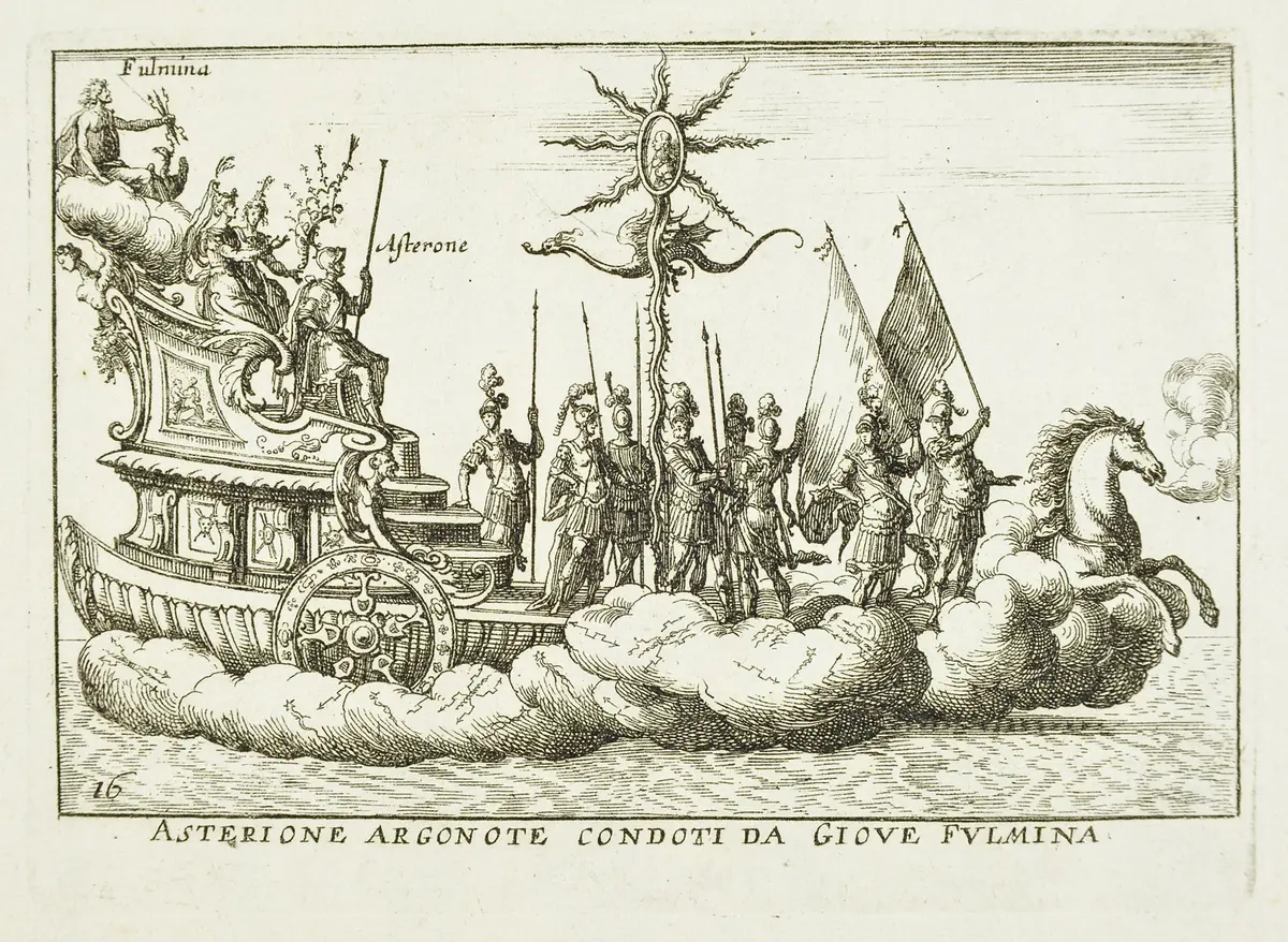 Le Magnifique carousel fait sur le fleuve de l'Arne a Florence pour le marriage de Grande Duc, Inventartitel: Carousel auf dem Arnofluß, Verweis auf Stücktitel: L'Argonautica