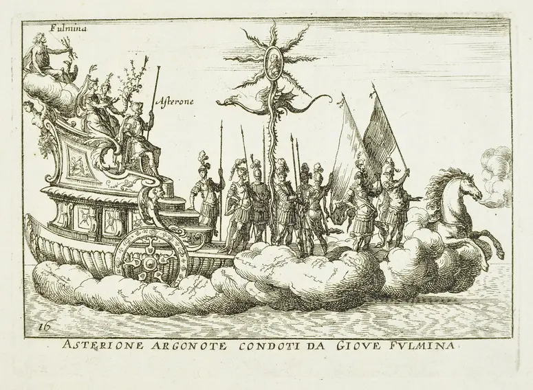 Le Magnifique carousel fait sur le fleuve de l'Arne a Florence pour le marriage de Grande Duc, Inventartitel: Carousel auf dem Arnofluß, Verweis auf Stücktitel: L'Argonautica