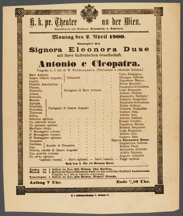 Antonius und Kleopatra, Titel in Vorlageform: Antonio e Cleopatra