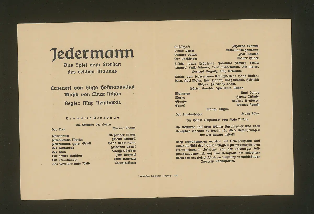 Jedermann, Titel in Vorlageform: Jedermann. Das Spiel vom Sterben des reichen Mannes