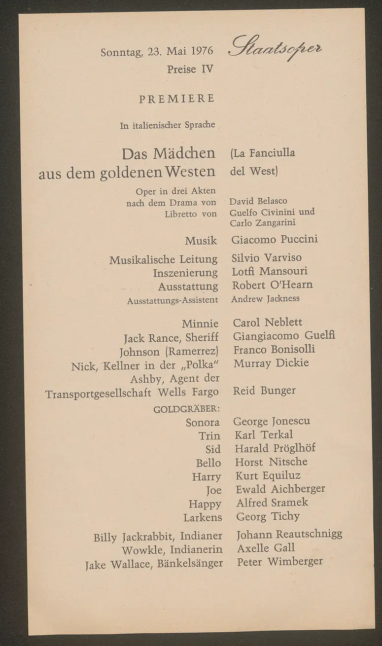Das Mädchen aus dem goldenen Westen, La Fanciulla del West