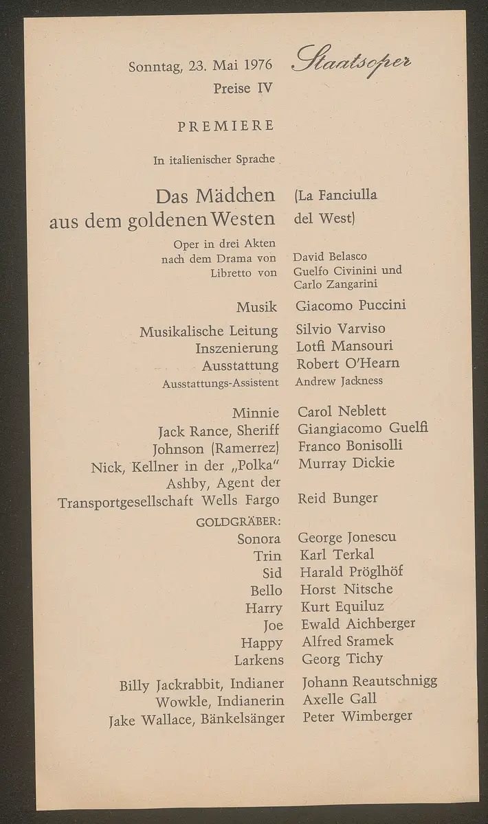 Das Mädchen aus dem goldenen Westen, La Fanciulla del West