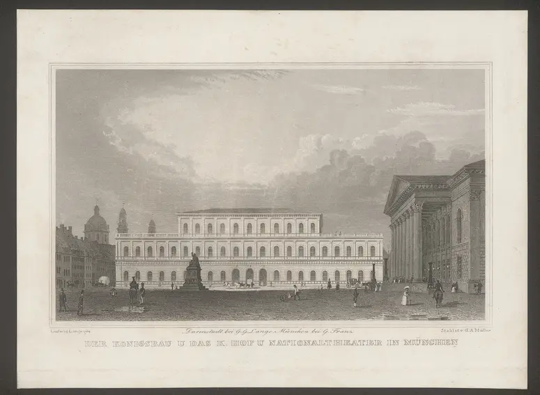 München, Hof- und Nationaltheater, Alternativtitel: München, Opernhaus, Titel in Vorlageform: Der Königsbau u. das Hof u Nationaltheater in München