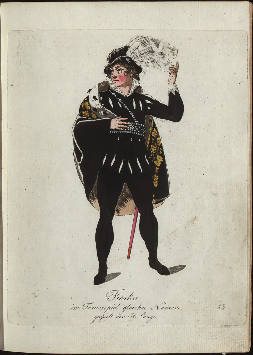 Die Verschwörung des Fiesko zu Genua, Titel in Vorlageform: Fiesko, Titel der Serie: Auswahl schöner Costumes für Theater- und Ball-Anzüge