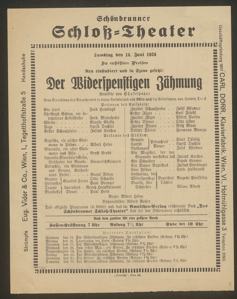 Der Widerspenstigen Zähmung, Alternativtitel: Der Widerspänstigen Zähmung