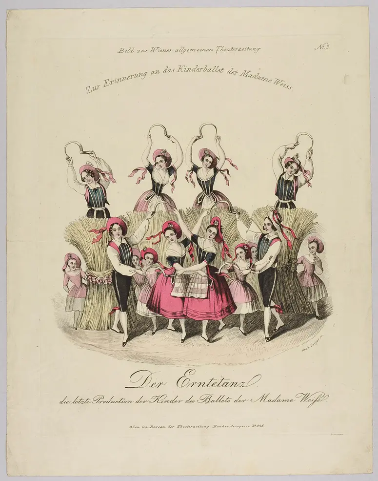 Der Erntetanz, Titel der Serie: Costume-Bild, Name der Zeitschrift: Wiener Theaterzeitung, Alternativtitel: Die letzte Production der Kinder des Ballets von Madame Weiss
