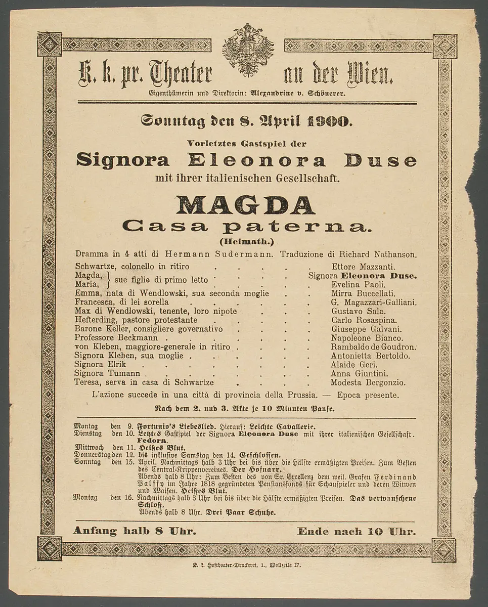 Heimat, Titel in Vorlageform: Magda (Casa paterna)