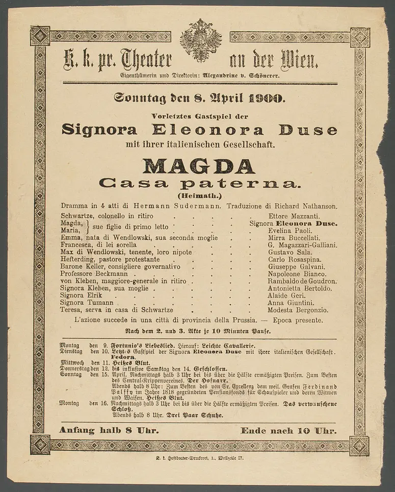 Heimat, Titel in Vorlageform: Magda (Casa paterna)