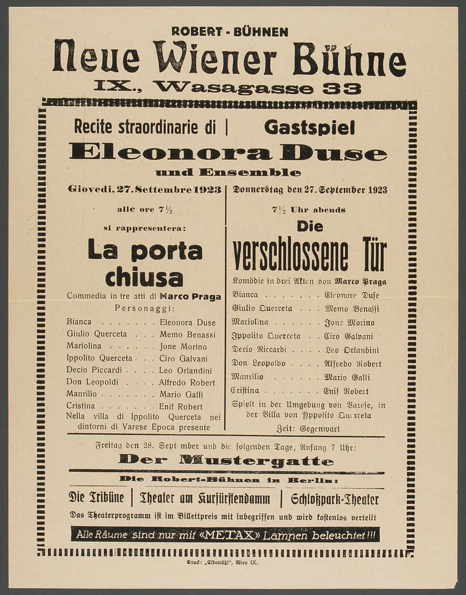 Die verschlossene Tür, Titel in Vorlageform: La porta chiusa