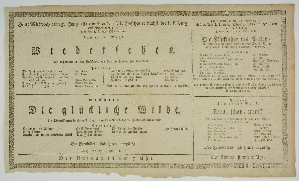 Wiedersehen, Die glückliche Wilde, Die Rückfahrt des Kaisers, Trau, schau, wem?