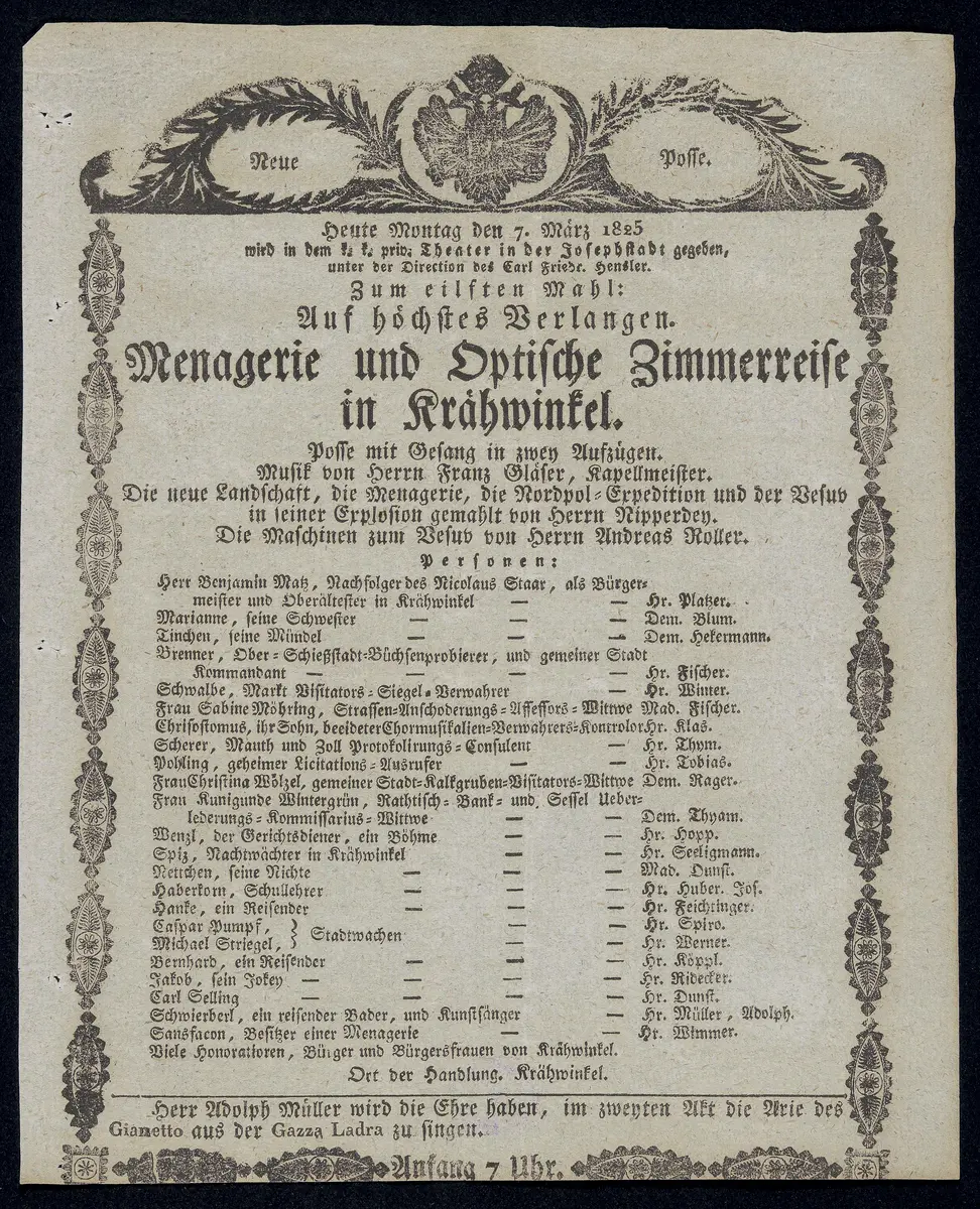 Menagerie und optische Zimmerreise in Krähwinkel