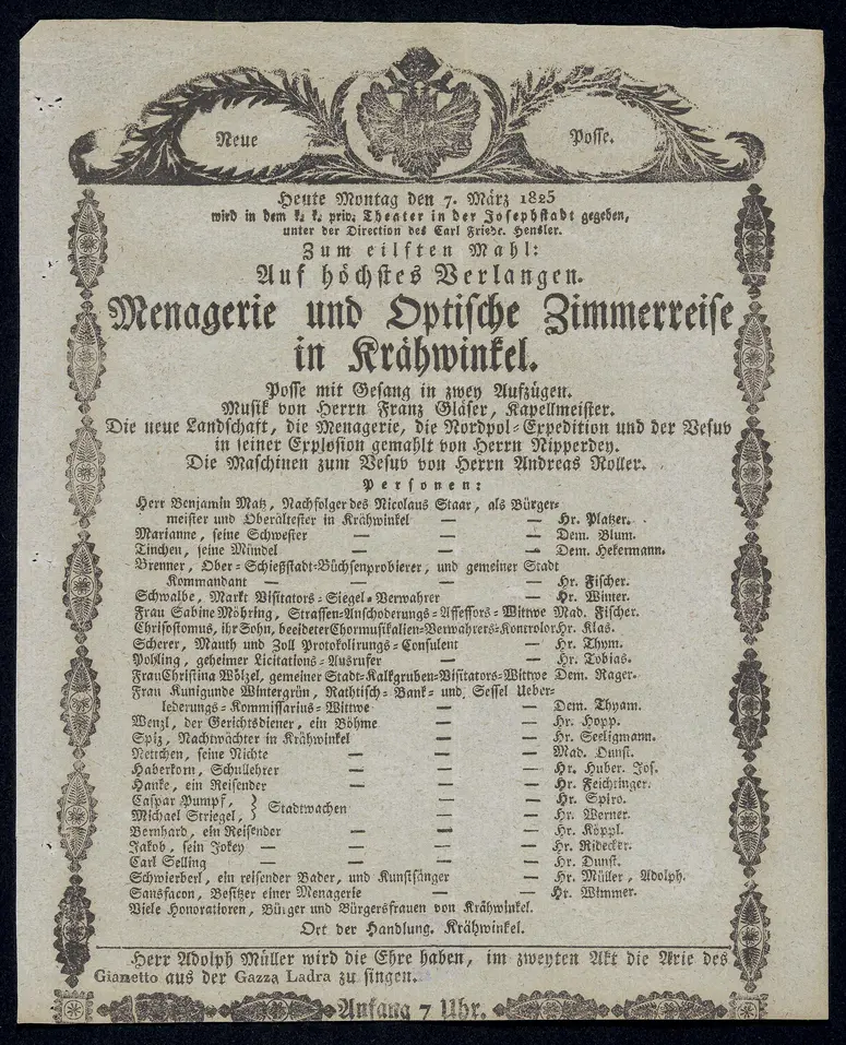 Menagerie und optische Zimmerreise in Krähwinkel