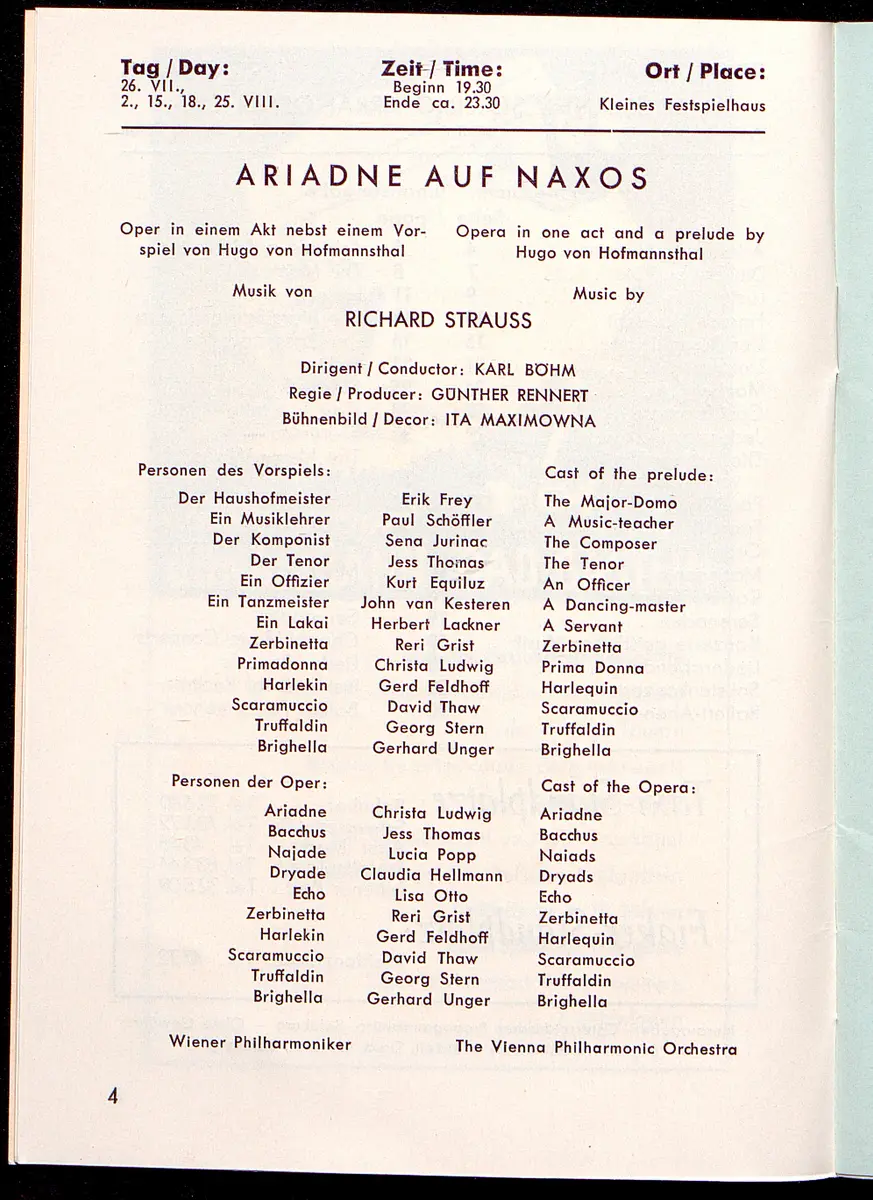 Salzburger Festspiele 1964, Titel in Vorlageform: Salzburgo Festival 1964, Verweis auf Stücktitel: Cosi fan tutte, Verweis auf Stücktitel: Figaros Hochzeit, Verweis auf Stücktitel: Lucio Silla, Verweis auf Stücktitel: Die Zauberflöte, Verweis auf Stücktitel: Ariadne auf Naxos, Verweis auf Stücktitel: Elektra, Verweis auf Stücktitel: Der Rosenkavalier, Verweis auf Stücktitel: Macbeth, Verweis auf Stücktitel: Jedermann, Verweis auf Stücktitel: Faust, Verweis auf Stücktitel: Die lustigen Weiber von Windsor