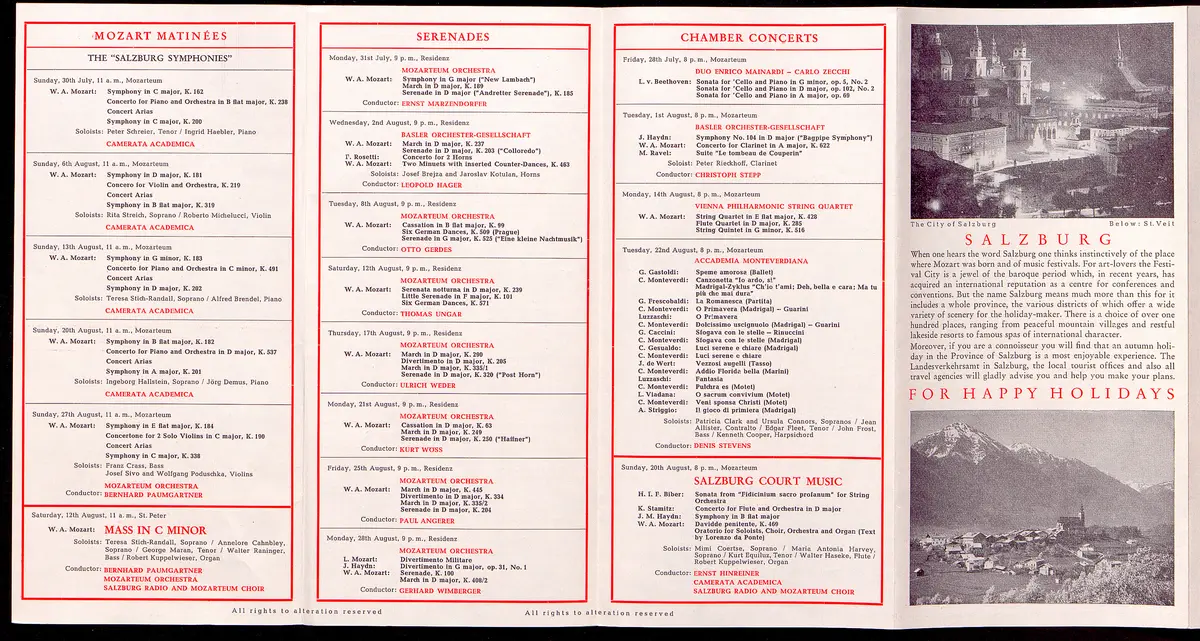 Salzburger Festspiele 1967, Titel in Vorlageform: Salzburg Festival 1967, Verweis auf Stücktitel: Carmen, Verweis auf Stücktitel: Ascanio in Alba, Verweis auf Stücktitel: Die Entführung aus dem Serail, Verweis auf Stücktitel: Figaros Hochzeit, Verweis auf Stücktitel: Die Zauberflöte, Verweis auf Stücktitel: Boris Godunow, Verweis auf Stücktitel: Jedermann, Verweis auf Stücktitel: Der Schwierige, Verweis auf Stücktitel: Ein Sommernachtstraum