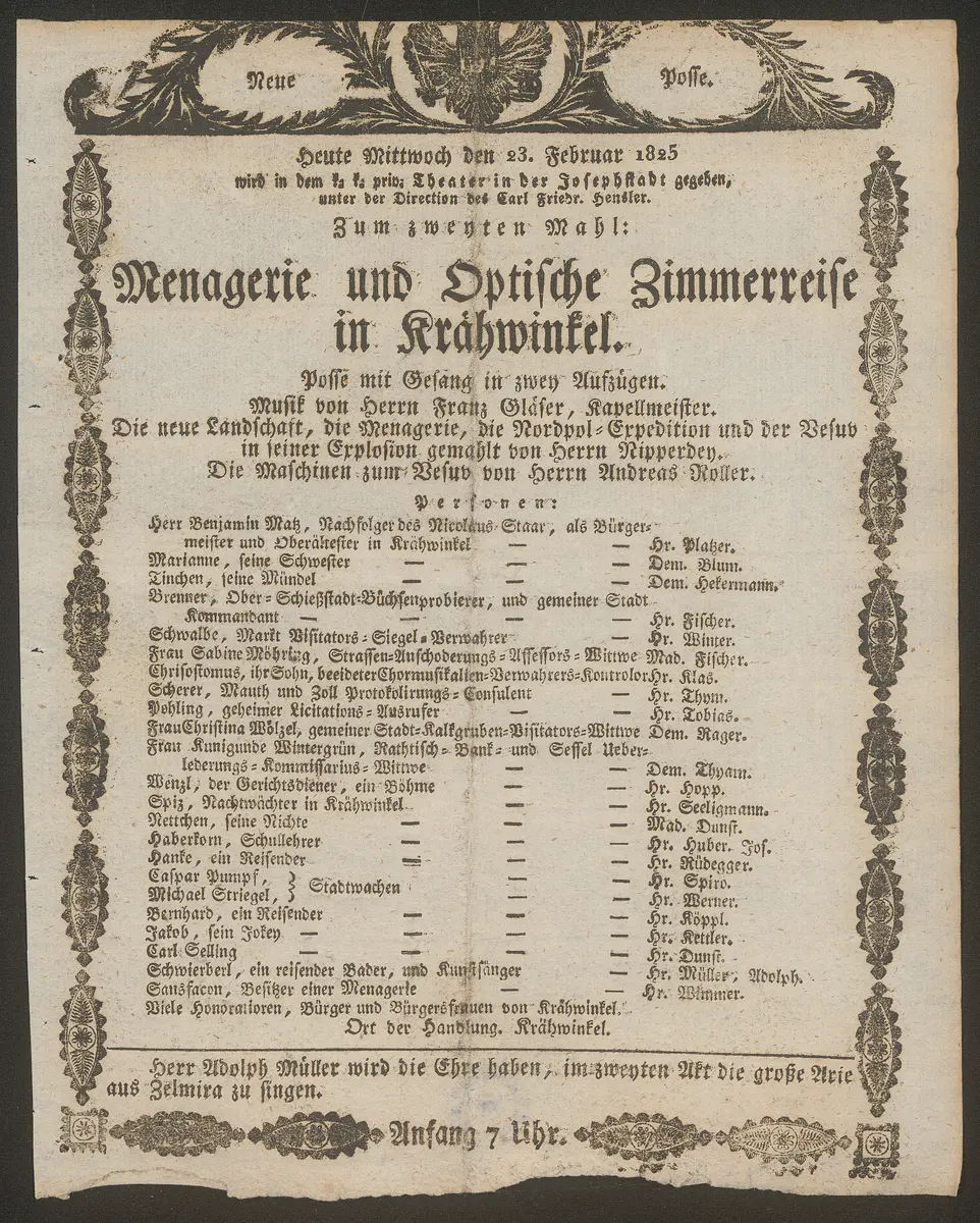 Menagerie und optische Zimmerreise in Krähwinkel
