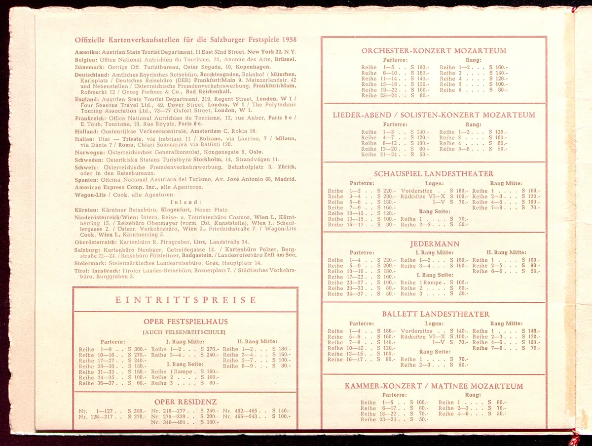 Salzburger Festspiele 1958, Verweis auf Stücktitel: Vanessa, Verweis auf Stücktitel: Fidelio, Verweis auf Stücktitel: Cosi fan tutte, Figaros Hochzeit, Verweis auf Stücktitel: Arabella, Verweis auf Stücktitel: Don Carlos, Verweis auf Stücktitel: Jedermann, Verweis auf Stücktitel: Juarez und Maximilian, Verweis auf Stücktitel: Ein Hauch von Poesie