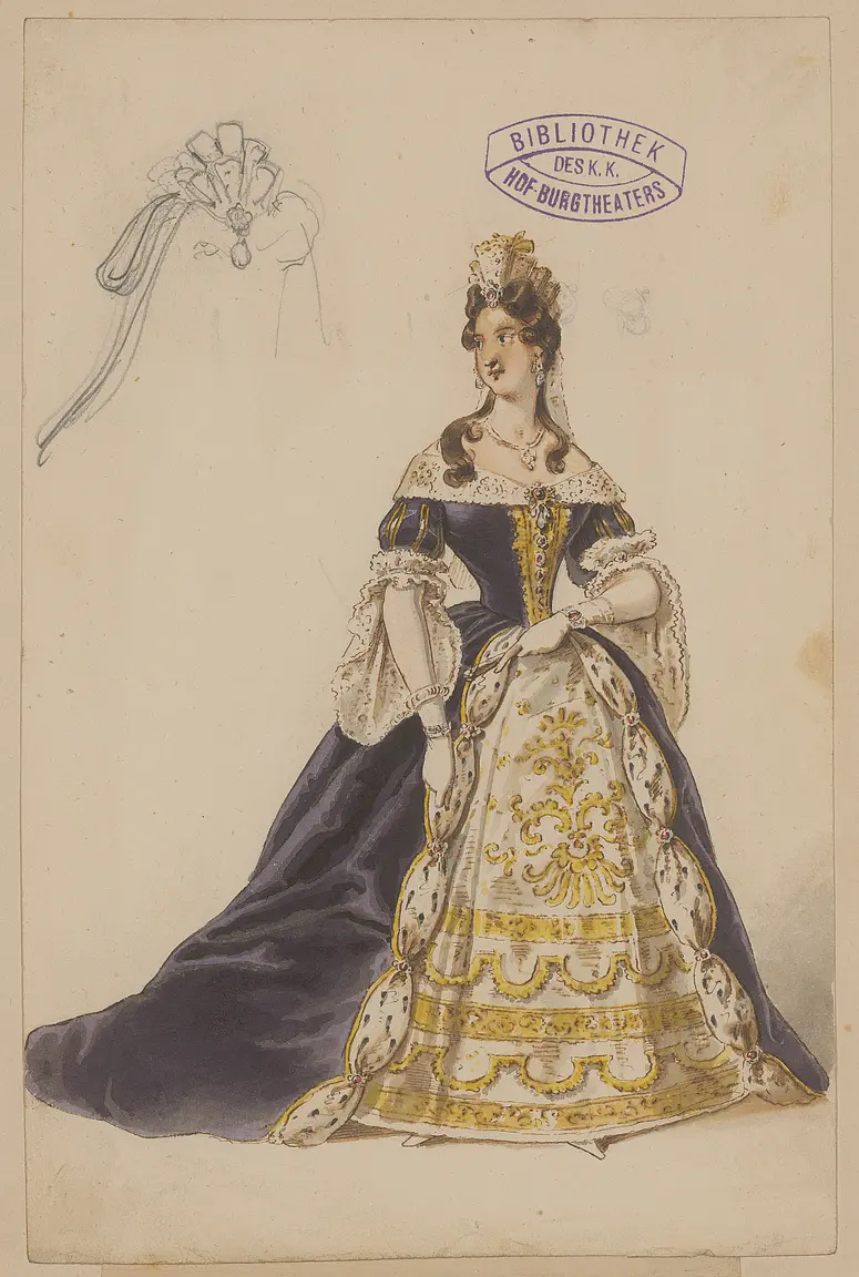 Das Glas Wasser, oder Ursachen und Wirkungen, Originaltitel: Le verre d'eau, ou Les effets et les causes, Titel der Serie: Figurinen des k.k. Hof-Burgtheaters