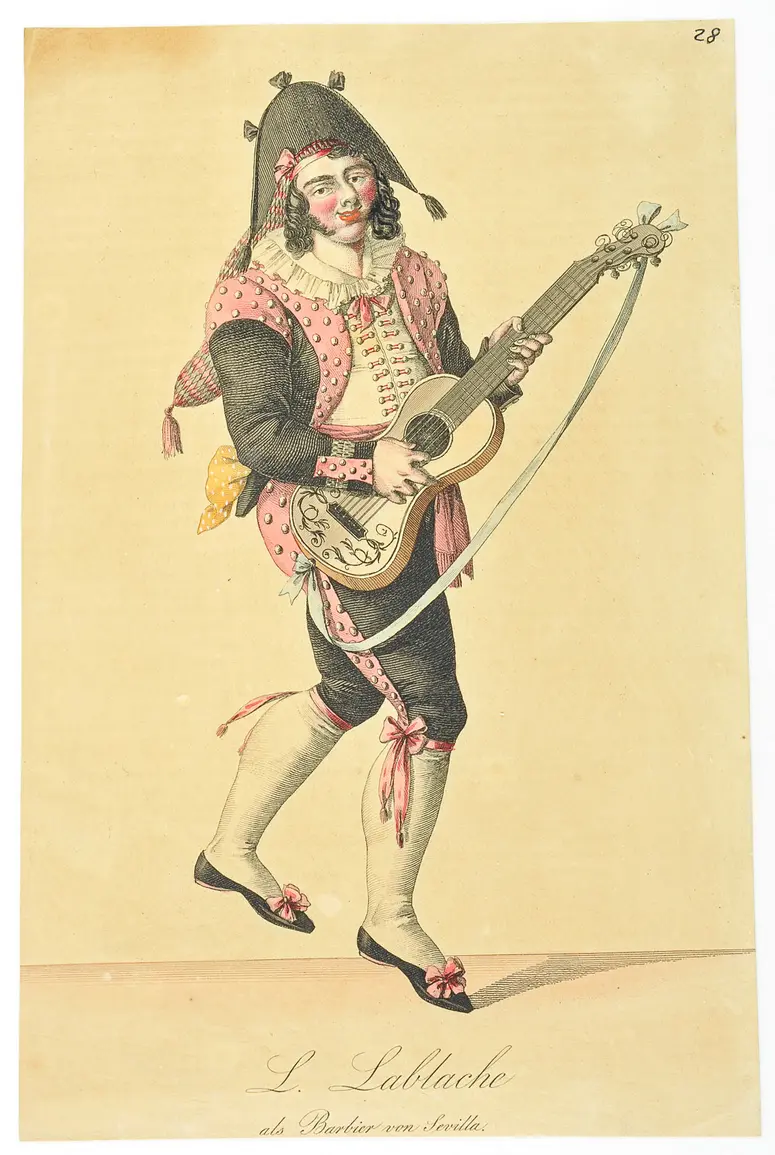 Luigi Lablache, Titel der Serie: Unregelmäßige Bildbeilage, Name der Zeitschrift: Wiener Theaterzeitung, Verweis auf Stücktitel: Der Barbier von Sevilla