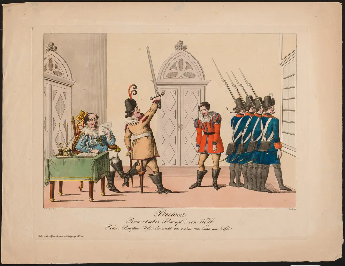 Preciosa, Titel der Serie: Gallerie drolliger Scenen, Name der Zeitschrift: Wiener Theaterzeitung