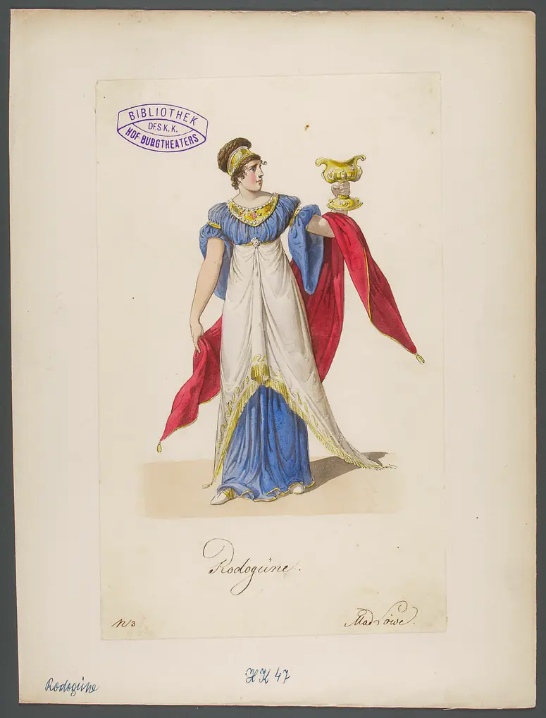 Rodogüne, Alternativtitel: Rodogüne, Prinzessin der Parther, Originaltitel: Rodogune princesse des Parthes, Titel der Serie: Figurinen des k.k. Hof-Burgtheaters