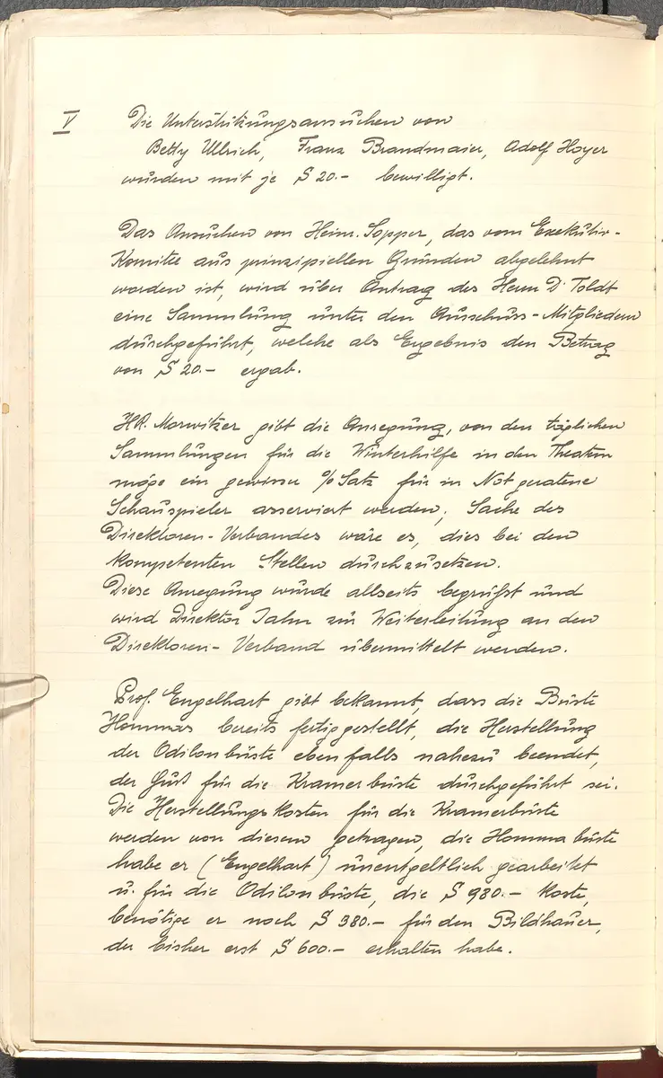 Protokolle der Ausschusssitzungen des Vereines des Deutschen Volkstheaters in Wien