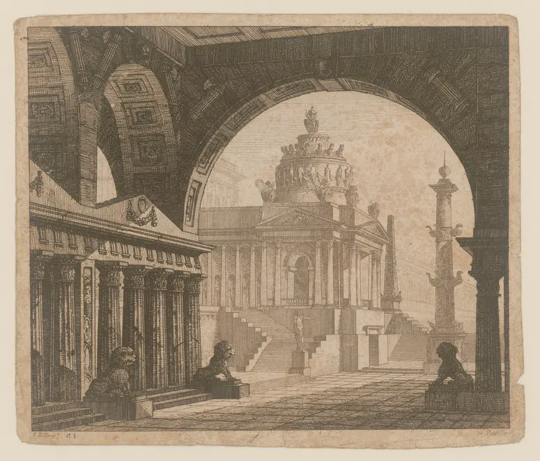 Quinto Fabio, Titel der Serie: Theaterdecorationen nach den Original Skitzen des k.k. Hof Theater Mahlers Anton de Pian, gestochen und verlegt von Norbert Bittner.