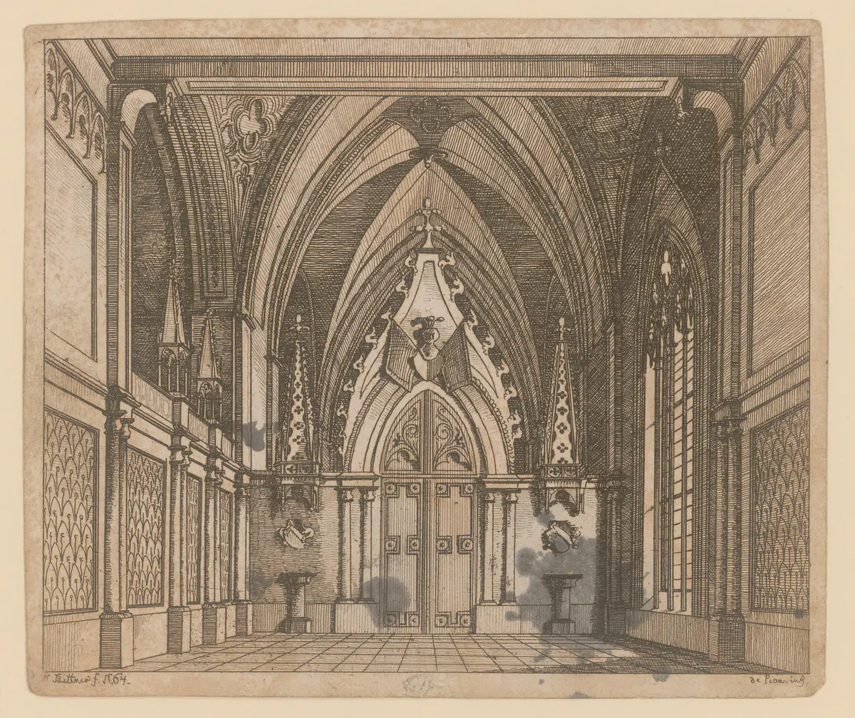 Tancredi, Titel der Serie: Theaterdecorationen nach den Original Skitzen des k.k. Hof Theater Mahlers Anton de Pian, gestochen und verlegt von Norbert Bittner.