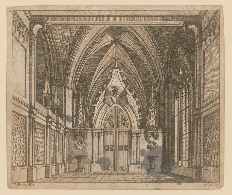 Tancredi, Titel der Serie: Theaterdecorationen nach den Original Skitzen des k.k. Hof Theater Mahlers Anton de Pian, gestochen und verlegt von Norbert Bittner.