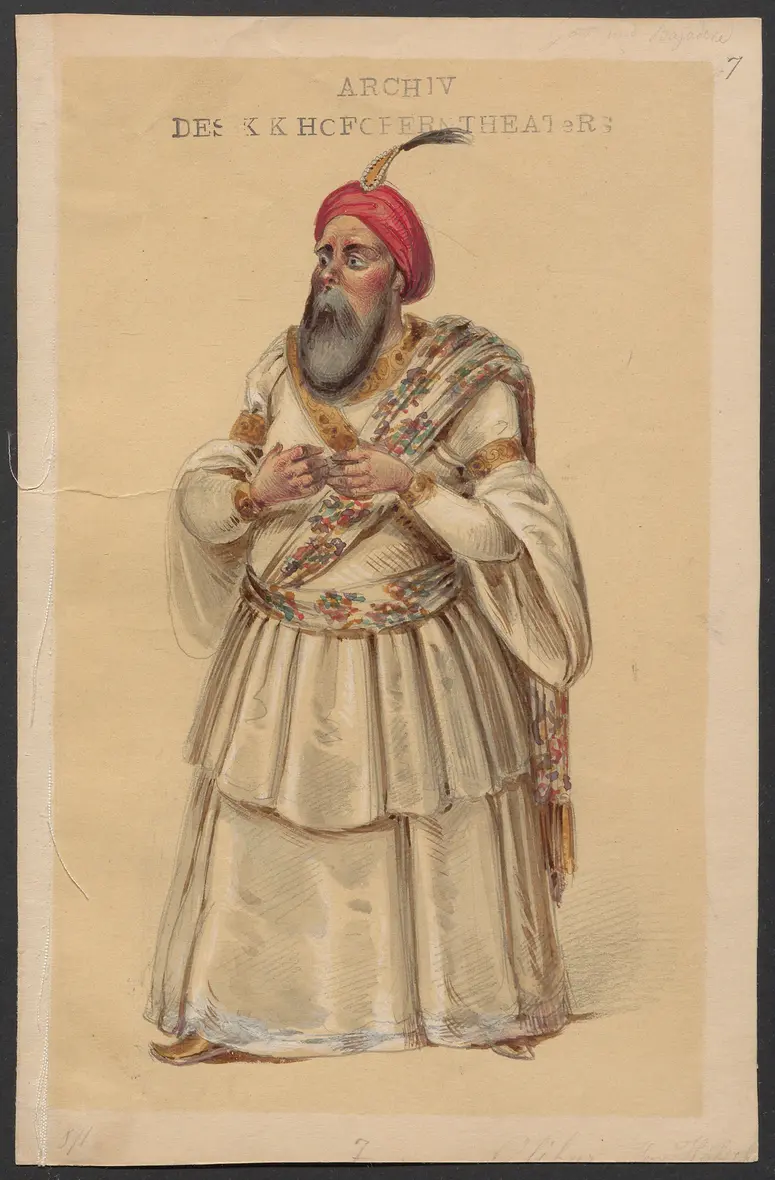 Brahma und die Bajadere, Alternativtitel: Brama und die Bajadere, Alternativtitel: Die liebende Bayadere, Alternativtitel: Der Gott und die Bayadere, Originaltitel: Le Dieu et la Bayadère, ou la Courtisane amoureuse, Titel der Serie: Figurinen des k.k. Hofoperntheaters