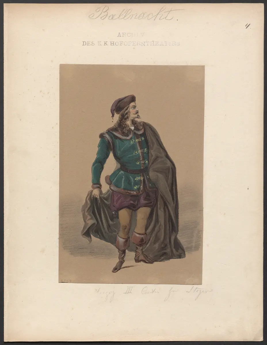 Die Ballnacht, Alternativtitel: Gustav, oder Der Maskenball, Originaltitel: Gustave III., ou Le bal masqué, Titel der Serie: Figurinen des k.k. Hofoperntheaters