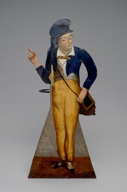 Schirmständer: Johann Nestroy (1801-1862) als "Willibald", Verweis auf Stücktitel: Die schlimmen Buben in der Schule