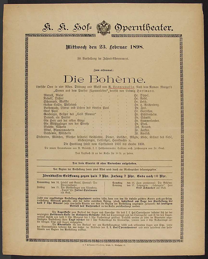 La Bohème, Titel in Vorlageform: Die Bohème, Suchtitel: La Boheme